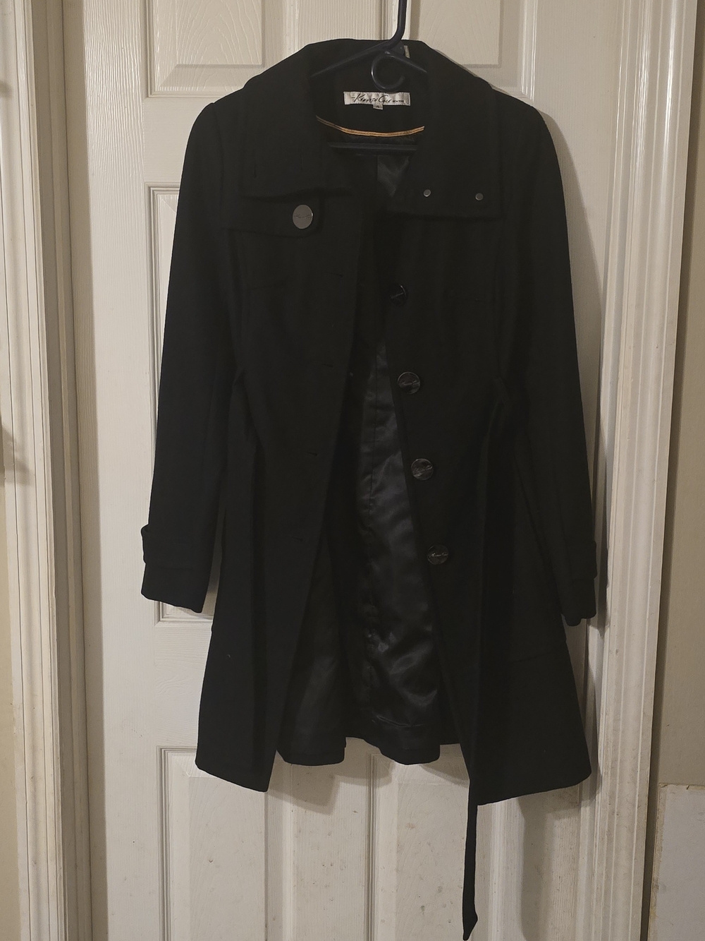 Kenneth Cole New York Black Wool Blend Belted Fit & Flare Coat Women’s Size 4